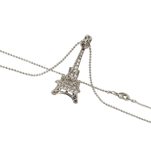 NWT 1.5" 3D Silver Plated Clear Crystal Eiffel Tower 16" Necklace and Pendant - Picture 1 of 1